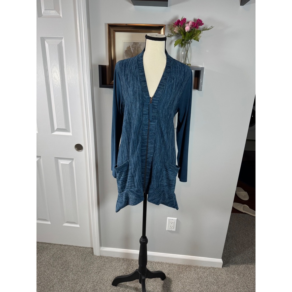 LOGO Lori Goldstein Womens Medium Space Dye Zip Lagenlook Sharkbite Cardigan